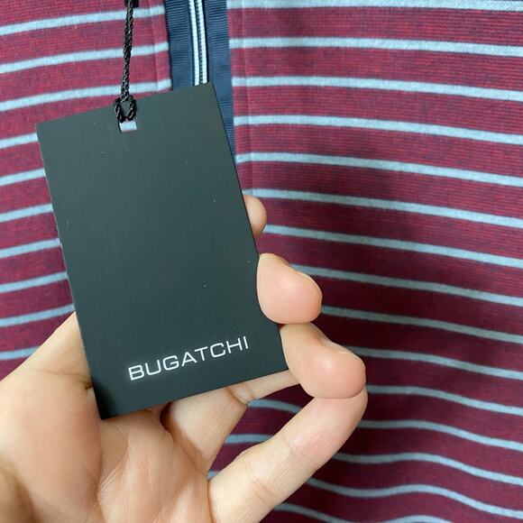 Bugatchi Striped Red Striped Long Sleeve Men Zip Up Men Sweater Size Medium - Picture 4 of 5